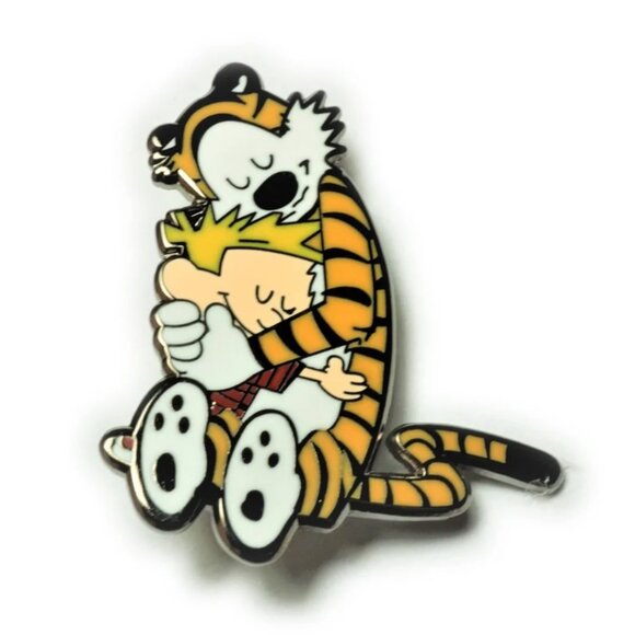Calvin and Hobbes HUGGING FRIENDS Cartoon Enamel Lapel PIn - Picture 1 of 2